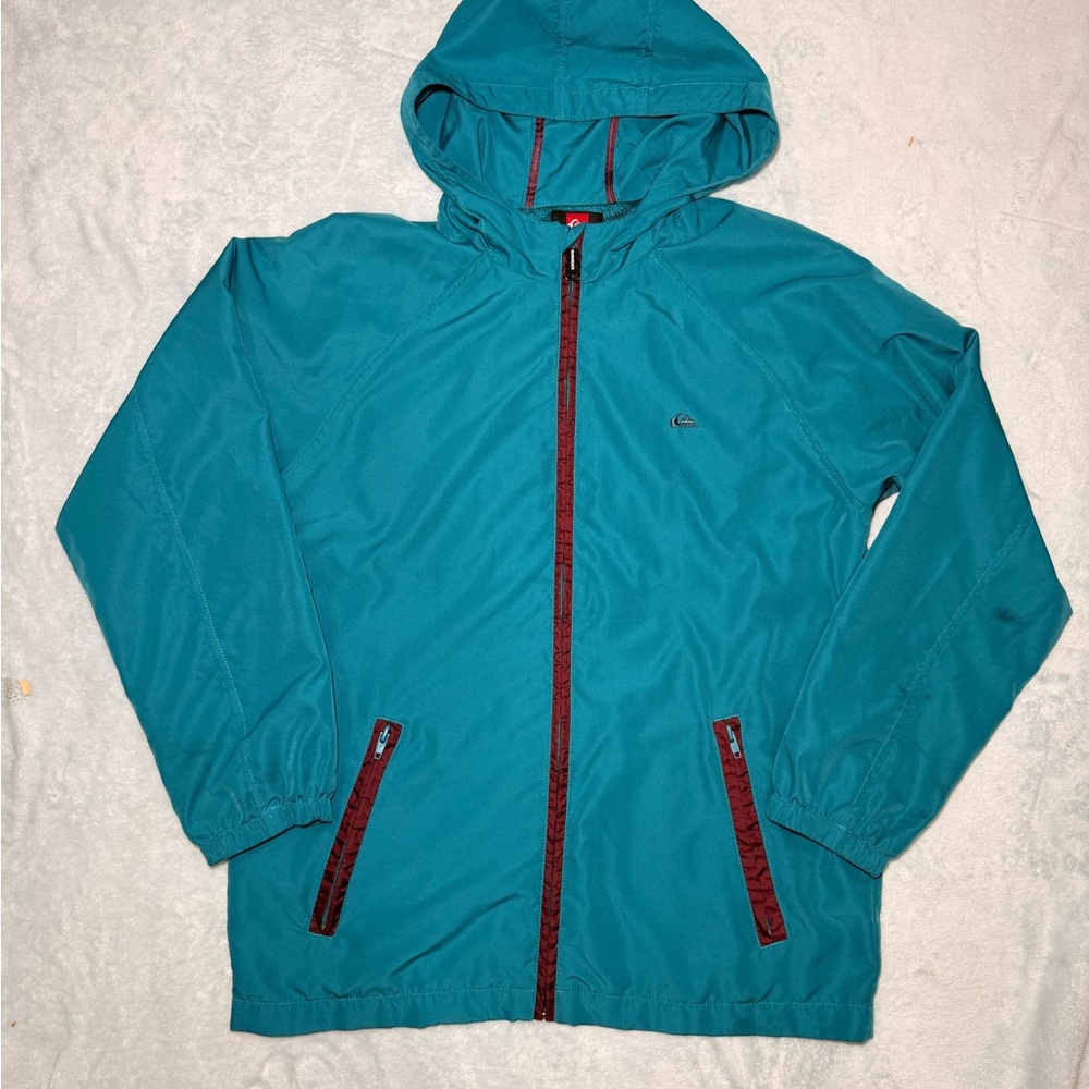 Y2K Quiksilver Boys Youth Windbreaker Jacket XL (18-20) Teal Hooded